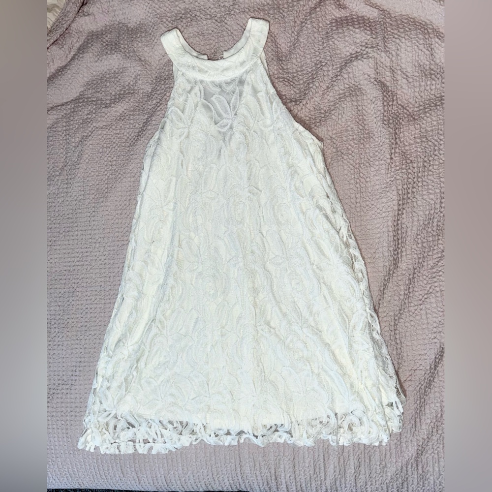 Altar’d State White Floral Lace Halter Neck Mini Dress